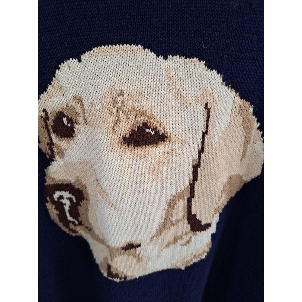 Navy Intarsia Labrador Retriever Yellow Dog Sweater Men's XL Cotton Club Room - Picture 3 of 11
